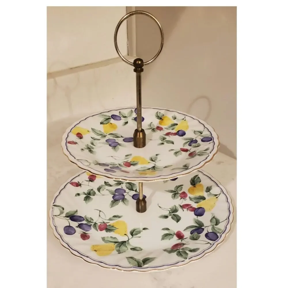 Vintage Two Tiered Ceramic Serving Dish Fruit Design Contemporary 1980s Japan